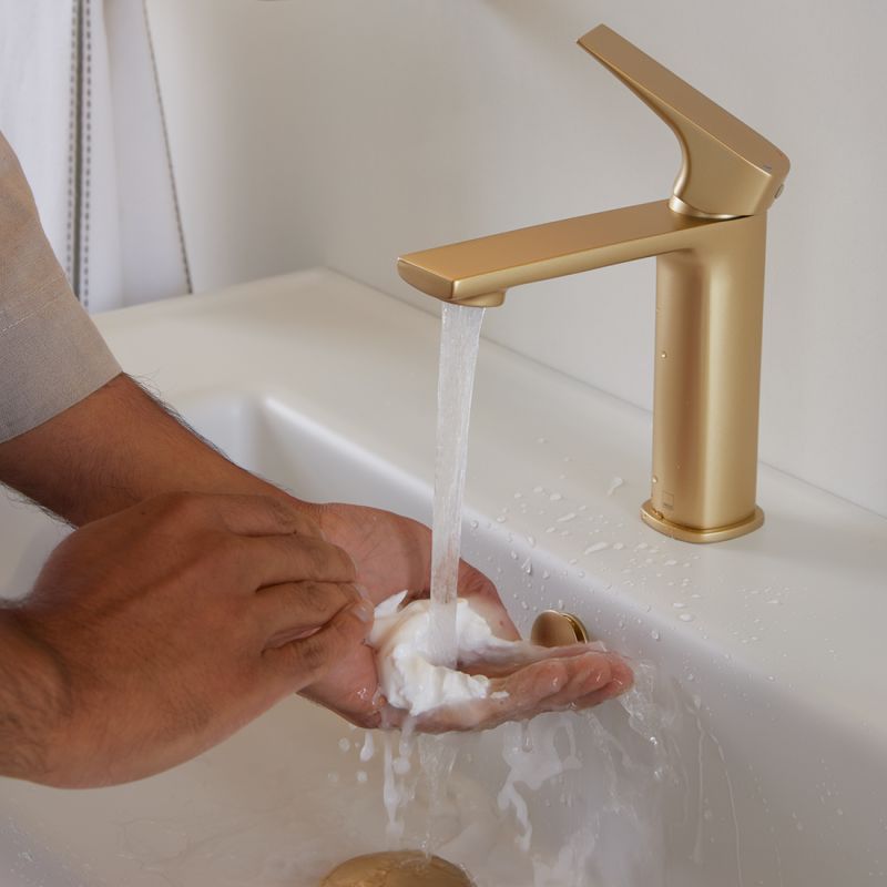 Lever Mono Basin Mixer for Low Pressure System and Universal Basin Waste in Satin Brass